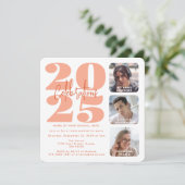 Peach Photo Triple Afstuderen Invitation Kaart (Staand voorkant)