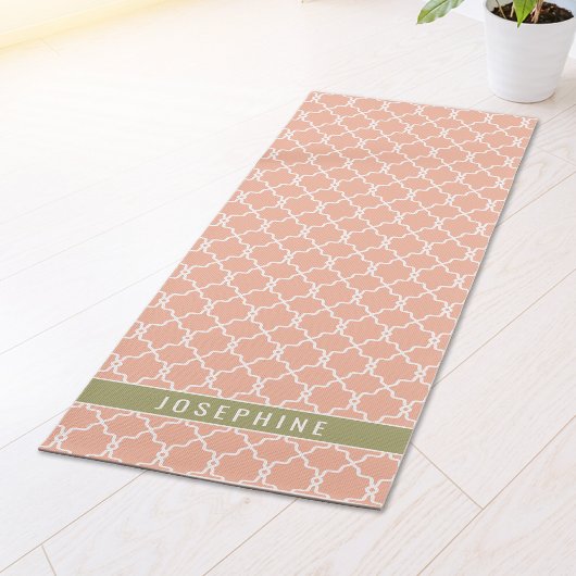 Peach Pink And Olive Green Trellis Pattern Yogamat