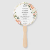 Peach Pink Blush Ivory Floral Gold huwelijksprogra Handwaaier (Achterkant)