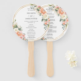 Peach Pink Blush Ivory Floral Gold huwelijksprogra Handwaaier