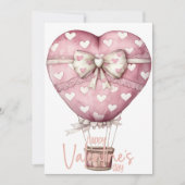 Peach pink bow balloon Happy Valentines Day Feestdagenkaart (Voorkant)