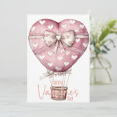 Peach pink bow balloon Happy Valentines Day Feestdagenkaart (Staand voorkant)