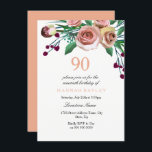 Peach Pink Burgundy Roos 90th Birthday Invitation Kaart<br><div class="desc">Peach Pink Burgundy Roos 90th Birthday Invitation Matching collectie in Niche and Nest store. Ontwerp met dank aan: https://www.etsy.com/shop/SmallHouseBigPony</div>