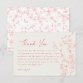 Peach Pink Chinoiserie Baby shower Dank u kaart (Voorkant / Achterkant)