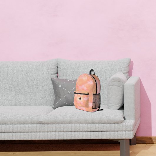 Peach & Pink Clouds Initiaal letter "M" in pocket Bedrukte Rugzak