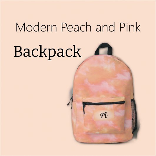 Peach & Pink Clouds Initiaal letter "M" in pocket Bedrukte Rugzak