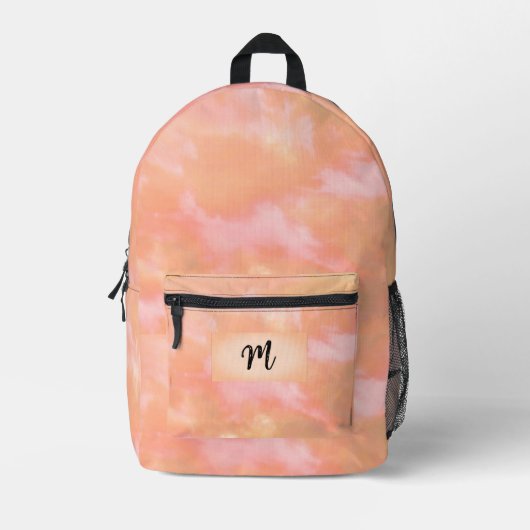 Peach & Pink Clouds Initiaal letter "M" in pocket Bedrukte Rugzak (Voorkant)