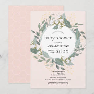 Peach Pink Cotton Garden Krans Baby shower Kaart