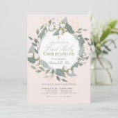 Peach Pink Cotton Krans Eerste Heilige Communie Kaart (Staand voorkant)