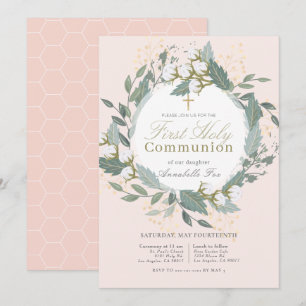 Peach Pink Cotton Krans Eerste Heilige Communie Kaart