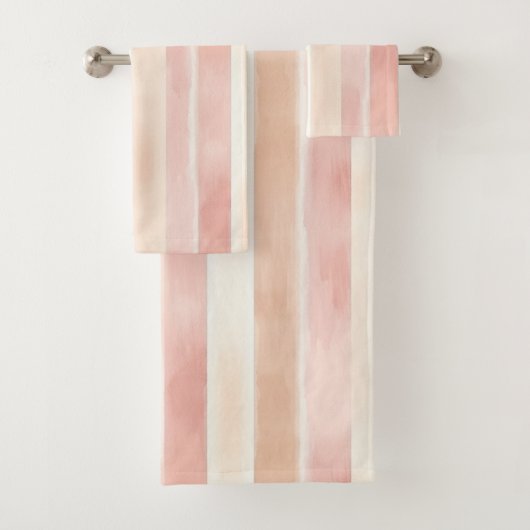  Peach Pink Cream Stripes Bad Handdoek (Insitu)