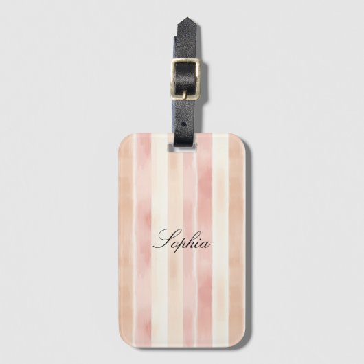  Peach Pink Cream Stripes Bagagelabel (Voorkant (verticaal))