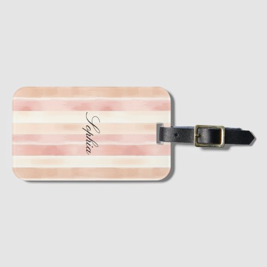  Peach Pink Cream Stripes Bagagelabel (Voorkant (horizontaal))
