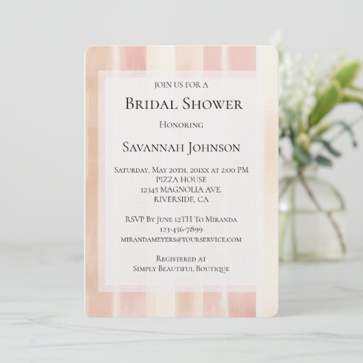 Peach Pink Cream Stripes Bridal Shower Kaart (Staand voorkant)