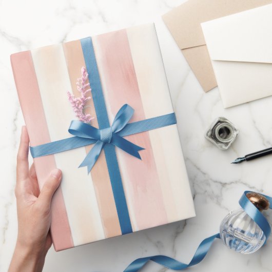  Peach Pink Cream Stripes Cadeaupapier (Geschenken)