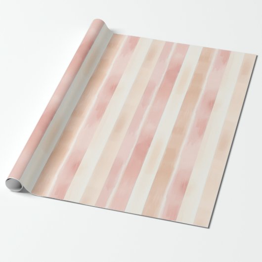  Peach Pink Cream Stripes Cadeaupapier (Uitgerold)