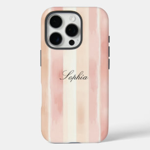 Peach Pink Cream Stripes iPhone 16 Pro Hoesje