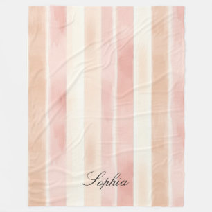 Peach Pink Cream Stripes Fleece Deken