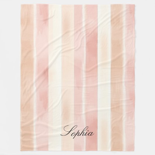  Peach Pink Cream Stripes Fleece Deken (Voorkant)