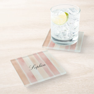  Peach Pink Cream Stripes Glazen Onderzetter
