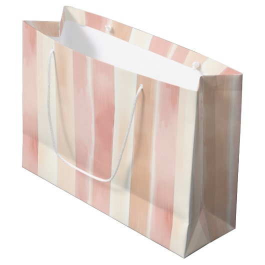 Peach Pink Cream Stripes Groot Cadeauzakje (Voorkant Gekanteld)