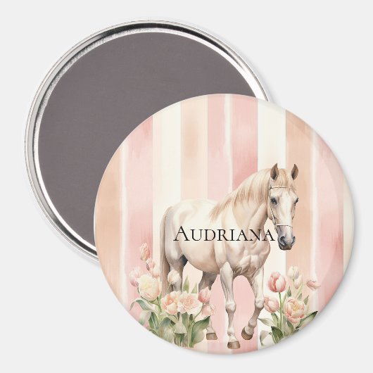  Peach Pink Cream Stripes Horse Magneet (Voorkant / Achterkant)