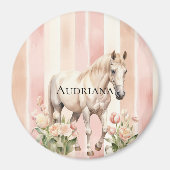  Peach Pink Cream Stripes Horse Magneet (Voorkant)