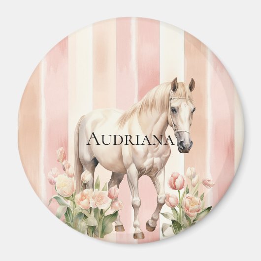  Peach Pink Cream Stripes Horse Magneet (Voorkant)