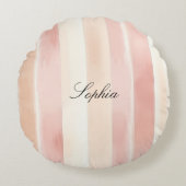  Peach Pink Cream Stripes Rond Kussen (Voorkant)