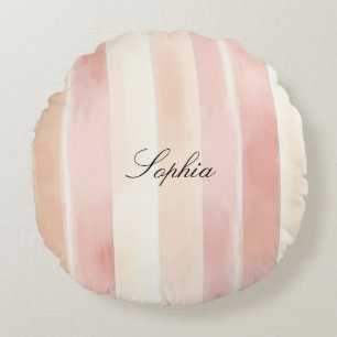  Peach Pink Cream Stripes Rond Kussen