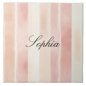 Peach Pink Cream Stripes Tegeltje (Voorkant)