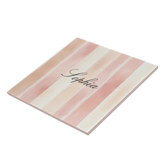 Peach Pink Cream Stripes Tegeltje (Zijkant)