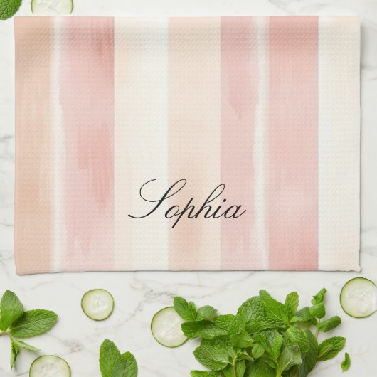  Peach Pink Cream Stripes Theedoek (Gevouwen)