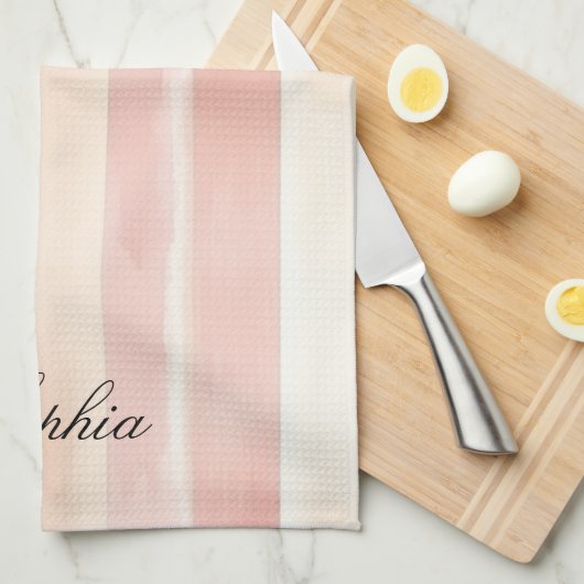  Peach Pink Cream Stripes Theedoek (Quarter Fold)