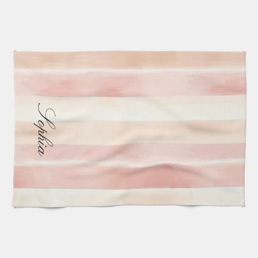  Peach Pink Cream Stripes Theedoek (Horizontaal)