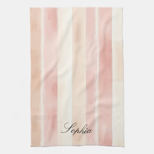  Peach Pink Cream Stripes Theedoek (Verticaal)