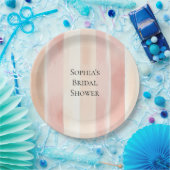  Peach Pink Cream Stripes Vrijgezellenfeest Papieren Bordje (Feest)