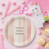  Peach Pink Cream Stripes Vrijgezellenfeest Papieren Bordje (Feest)