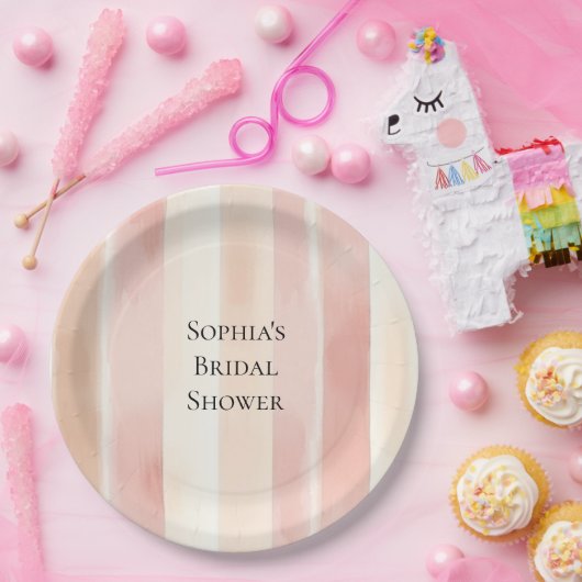  Peach Pink Cream Stripes Vrijgezellenfeest Papieren Bordje (Feest)
