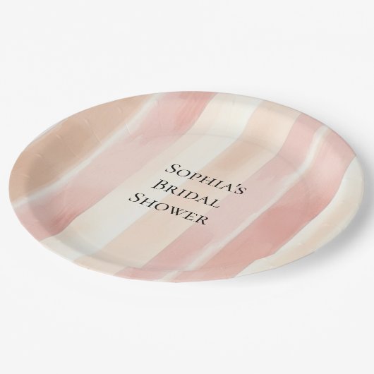  Peach Pink Cream Stripes Vrijgezellenfeest Papieren Bordje (Gekanteld)