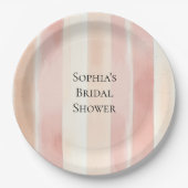  Peach Pink Cream Stripes Vrijgezellenfeest Papieren Bordje (Voorkant)