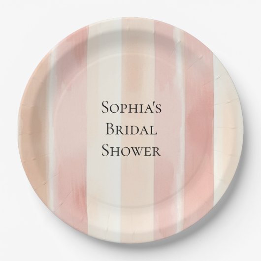 Peach Pink Cream Stripes Vrijgezellenfeest Papieren Bordje (Voorkant)