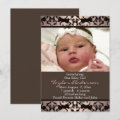 Peach Pink Damask Fotogeboorteaankondiging Aankondiging (Voorkant / Achterkant)