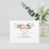 Peach Pink en Bourgondië Floral Save the Date Briefkaart (Staand voorkant)