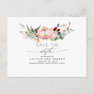 Peach Pink en Bourgondië Floral Save the Date Briefkaart