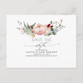 Peach Pink en Bourgondië Floral Save the Date Briefkaart