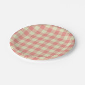 Peach Pink en Crème Gingham Patroon Papieren Bordje (Gekanteld)