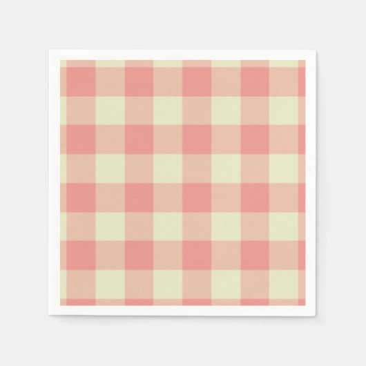 Peach Pink en Crème Gingham Patroon Servetten (Voorkant)