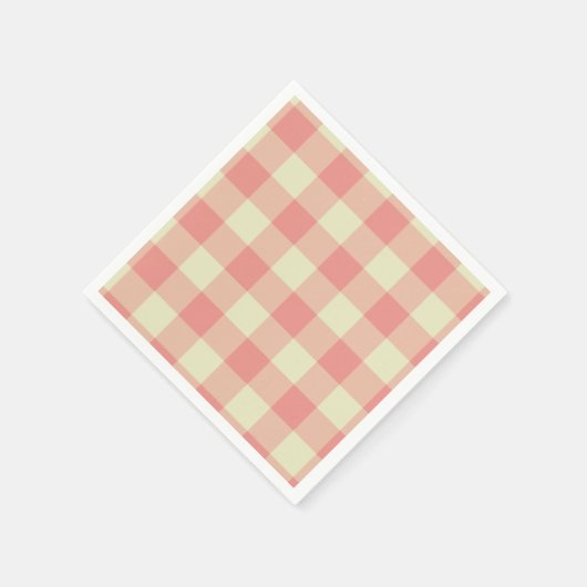 Peach Pink en Crème Gingham Patroon Servetten (Hoek)