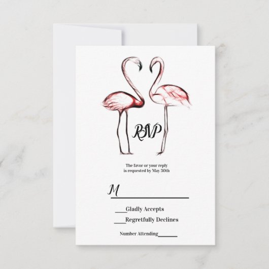 Peach Pink Flamingo Flamingo Zwart Marmer RSVP (Voorkant)